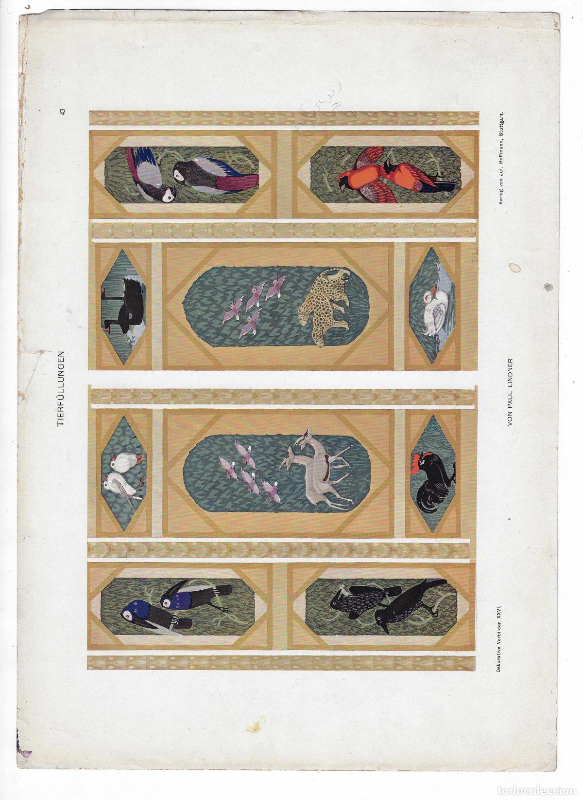 Arte: DEKORATIVE VORBILDER A&Ntilde;O XXVI L&Aacute;M. 43. TIERF&Uuml;LLUNGEN (Paul Lindner) 1915. CROMOLITOGRAF&Iacute;A 63x46