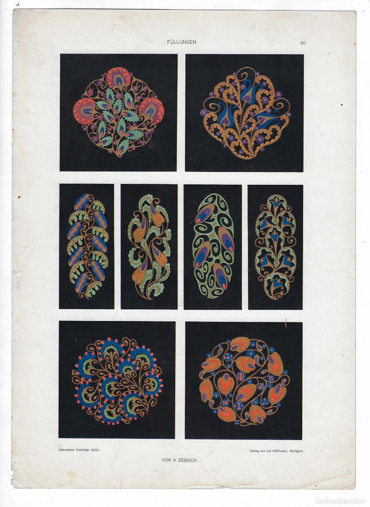 Arte: DEKORATIVE VORBILDER A&Ntilde;O XXVI L&Aacute;M. 30. F&Uuml;LLUNGEN (A. Zebisch) 1915. CROMOLITOGRAF&Iacute;A 63x46