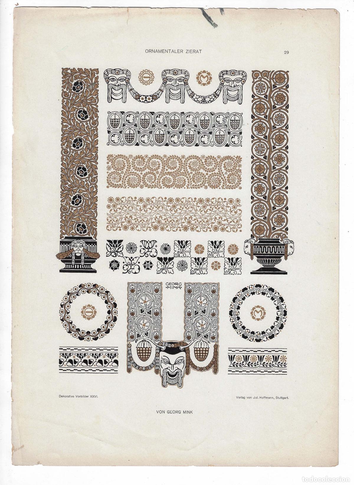 Arte: DEKORATIVE VORBILDER A&Ntilde;O XXVI L&Aacute;M. 29. ORNAMENTALER ZIERAT (Georg Mink) 1915. CROMOLITOGRAF&Iacute;A 63x46