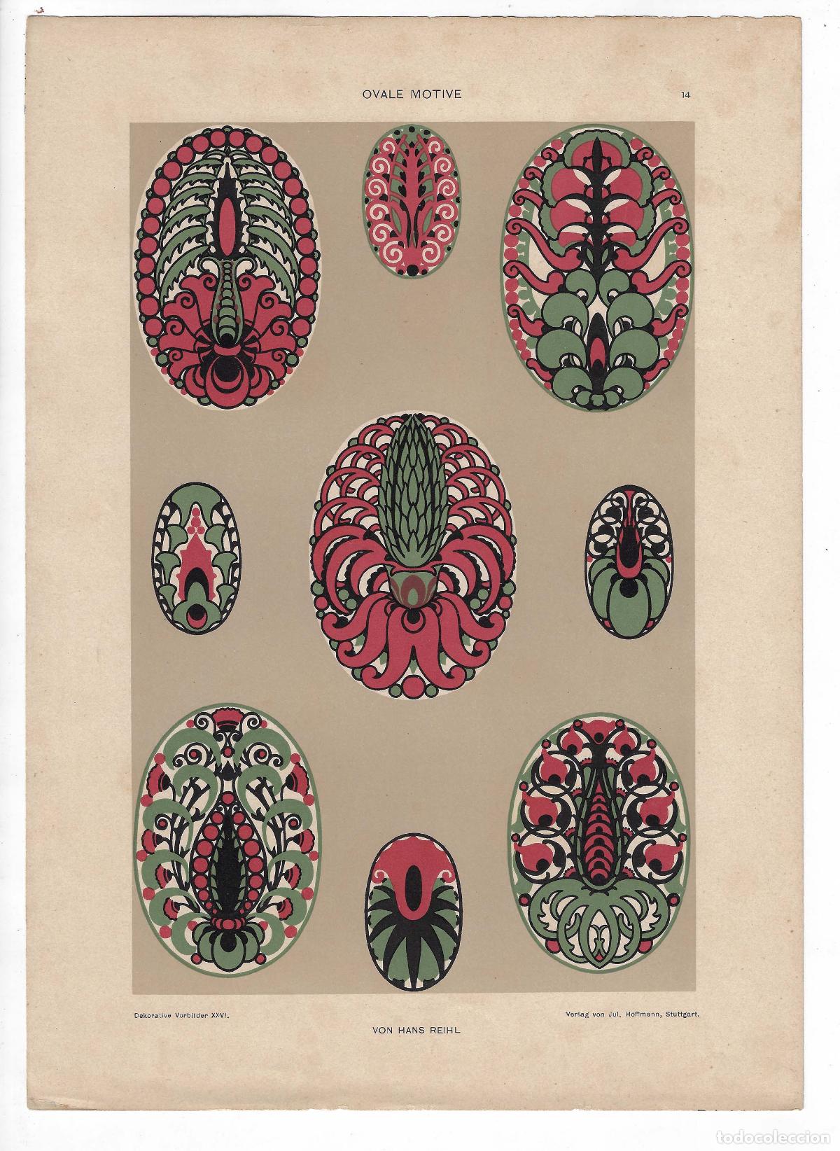 Arte: DEKORATIVE VORBILDER A&Ntilde;O XXVI L&Aacute;M. 14. OVALE MOTIVE (Hans Reihl) 1915. CROMOLITOGRAF&Iacute;A 63x46