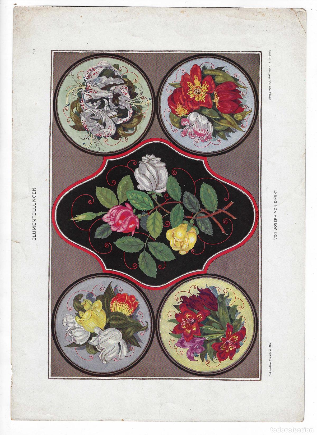 Arte: DEKORATIVE VORBILDER A&Ntilde;O XXVI L&Aacute;M. 20. BLUMENF&Uuml;LLUNGEN (Josef V. Diveky) 1915. CROMOLITOGRAF&Iacute;A 63x46