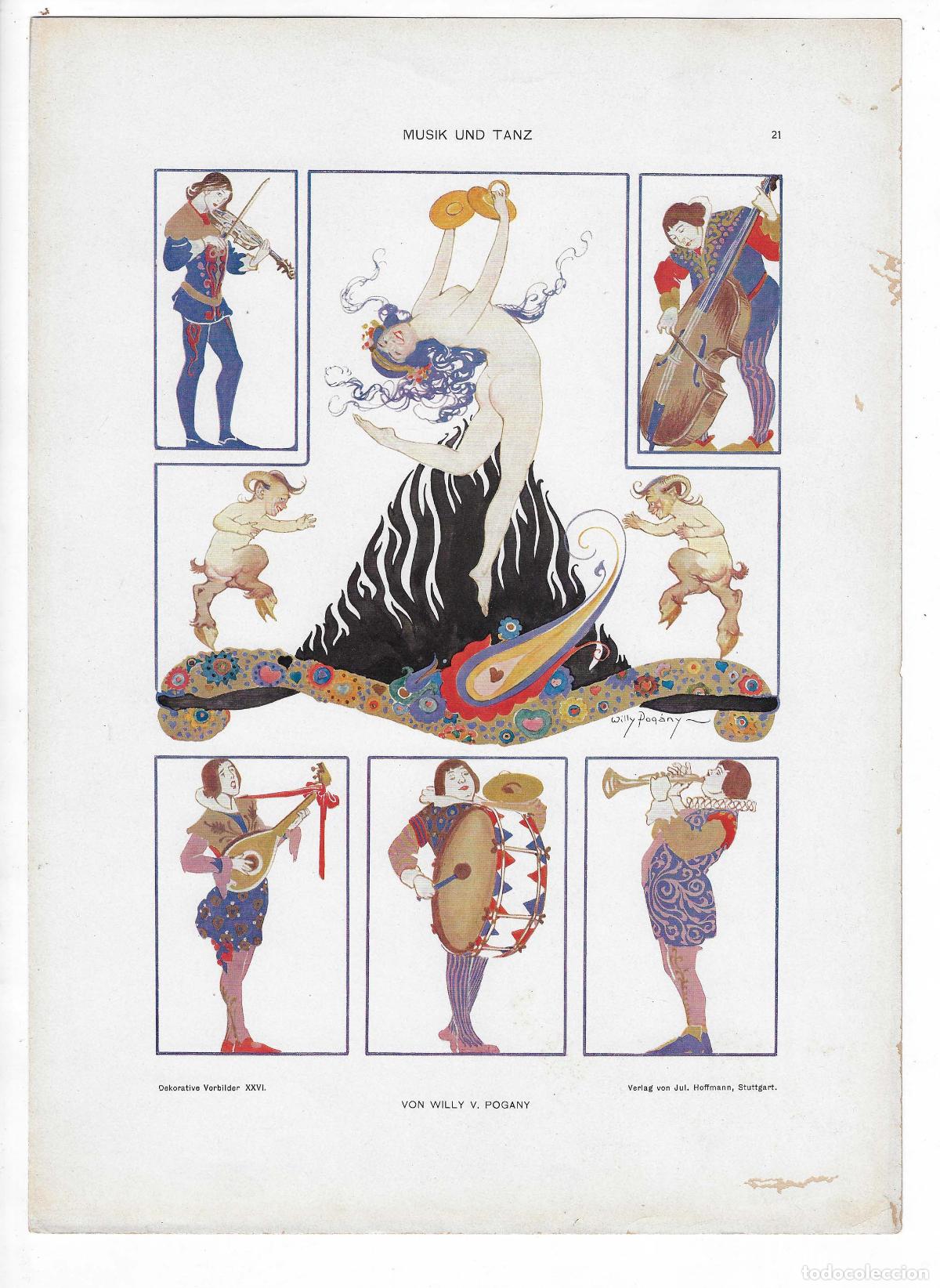 Arte: DEKORATIVE VORBILDER A&Ntilde;O XXVI L&Aacute;M. 21. MUSIK UND TANZ (Willy V. Pogany) 1915. CROMOLITOGRAF&Iacute;A 63x46