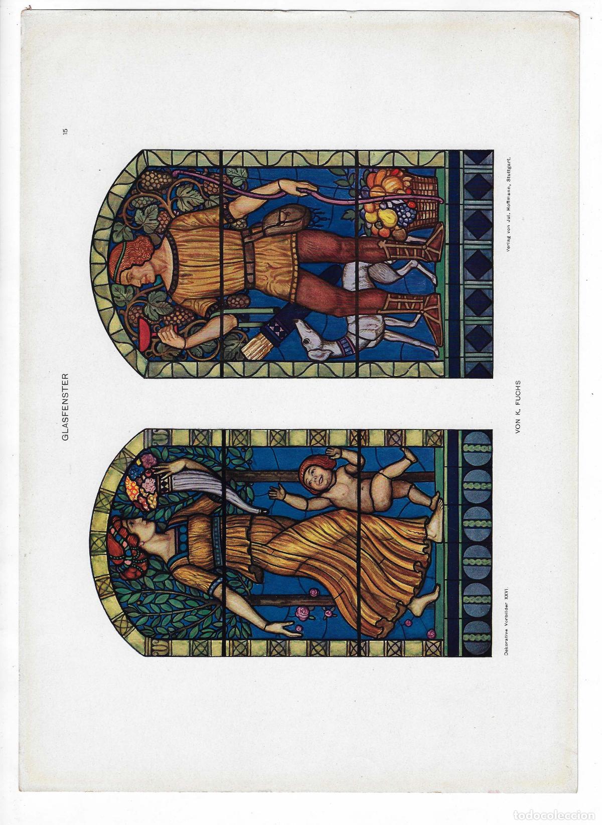 Arte: DEKORATIVE VORBILDER A&Ntilde;O XXVI L&Aacute;M. 15. GLASFENSTER (K. Fuchs) 1915. CROMOLITOGRAF&Iacute;A 63x46