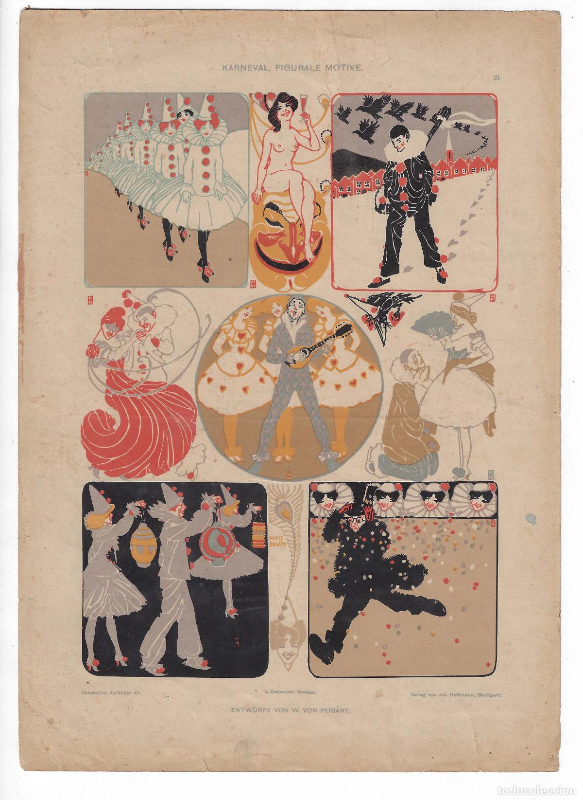 Arte: DEKORATIVE VORBILDER A&Ntilde;O XX L&Aacute;M. 21. KARNEVAL (Willy V. Pogany) 1909. CROMOLITOGRAF&Iacute;A 63x46