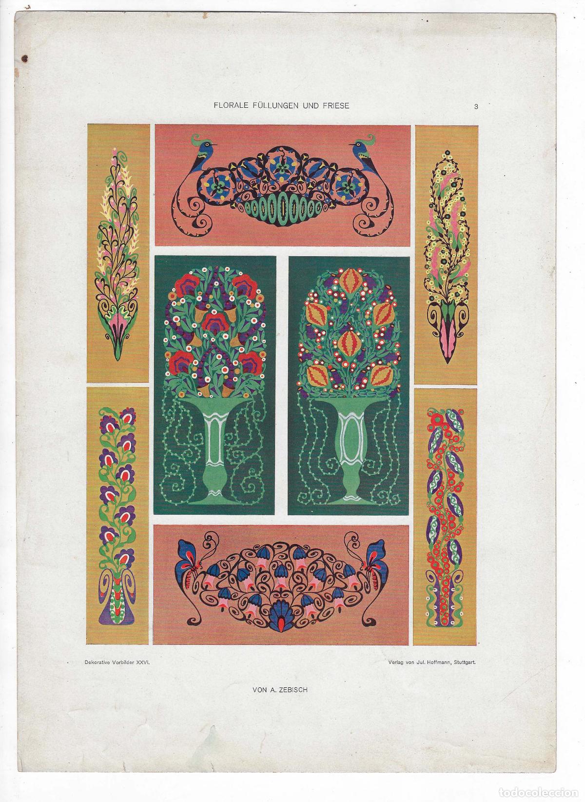 Arte: DEKORATIVE VORBILDER A&Ntilde;O XXVI L&Aacute;M. 3. FLORALE F&Uuml;LLUNGEN UND FRIESE (A. Zebisch). CROMOLITOGRAF&Iacute;A 63x