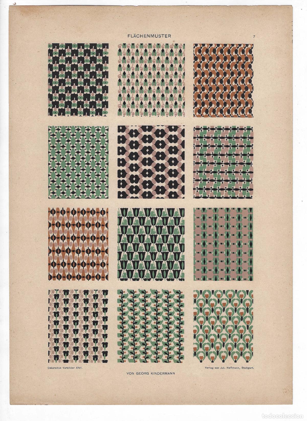 Arte: DEKORATIVE VORBILDER A&Ntilde;O XXVI L&Aacute;M. 7. FL&Auml;CHENMUSTER (Georg Kindermann) 1915. CROMOLITOGRAF&Iacute;A 63x46