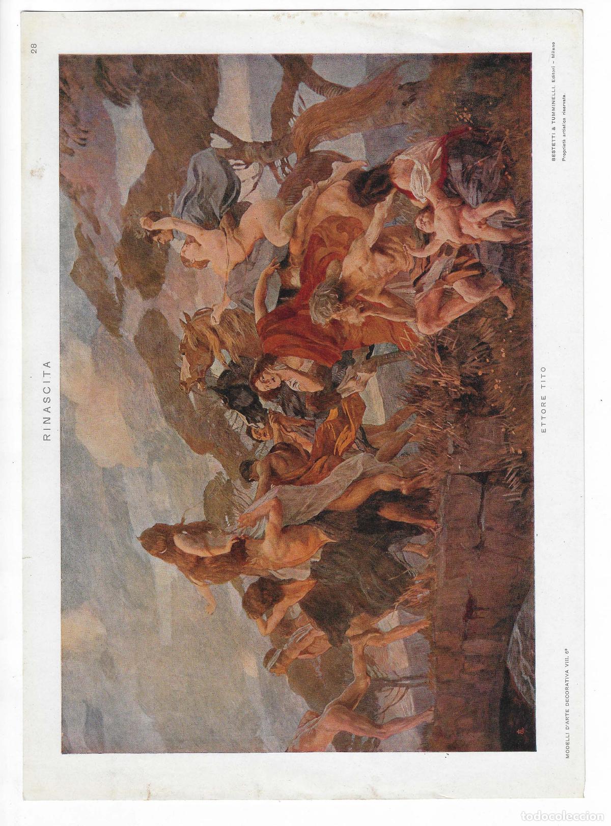 Arte: MODELLI D ARTE DECORATIVA A&Ntilde;O VIII L&Aacute;M. 28. RINASCITA (Ettore Tito) 1915. CROMOLITOGRAF&Iacute;A 63x46