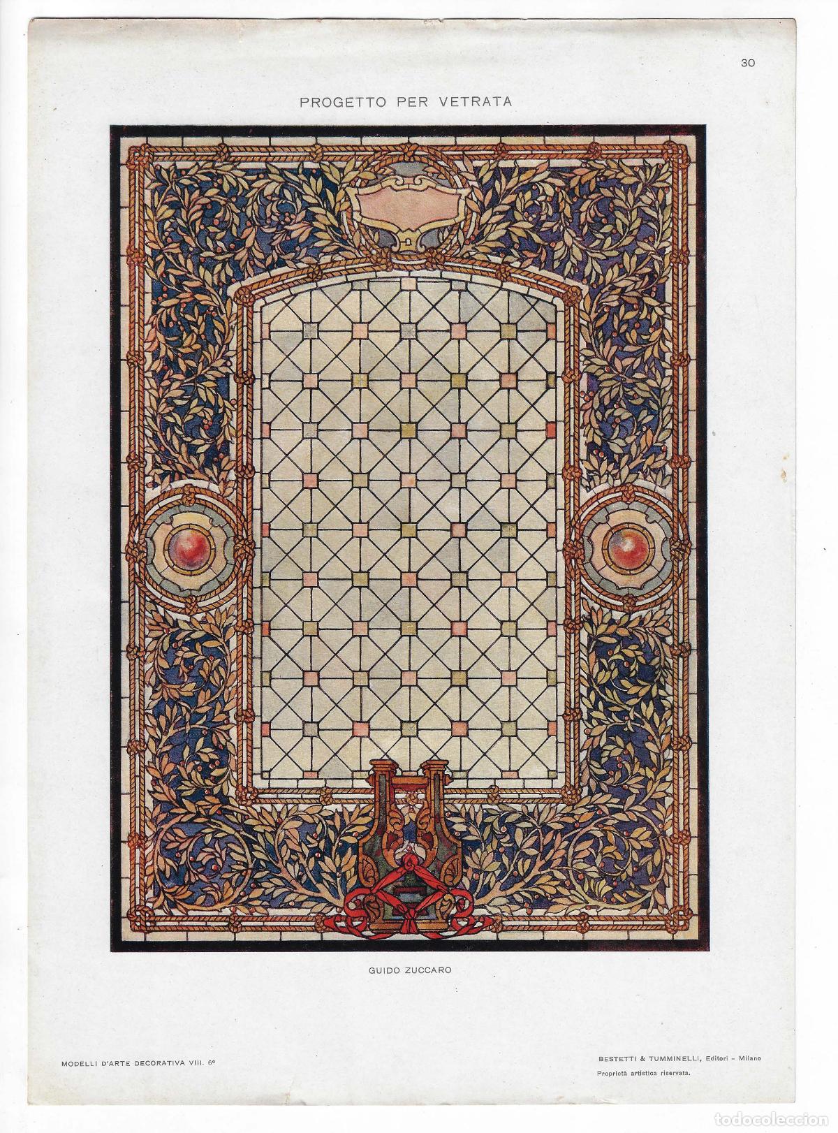 Arte: MODELLI D ARTE DECORATIVA A&Ntilde;O VIII L&Aacute;M. 30. PROGETTO PER VETRATA (Guido Zuccaro). CROMOLITOGRAF&Iacute;A 63