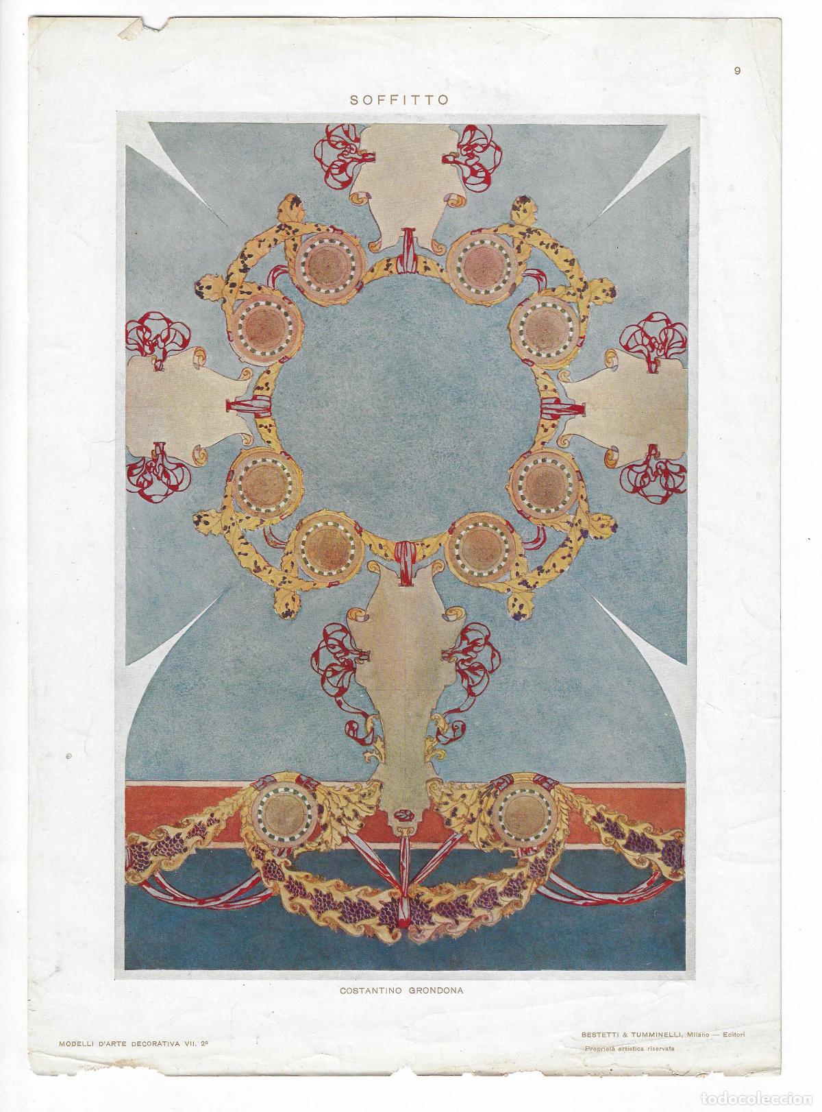 Art: MODELLI D ARTE DECORATIVA A&Ntilde;O VII L&Aacute;M. 9. SOFFITTO (Costantino Grondona) 1914. CROMOLITOGRAF&Iacute;A 63x46