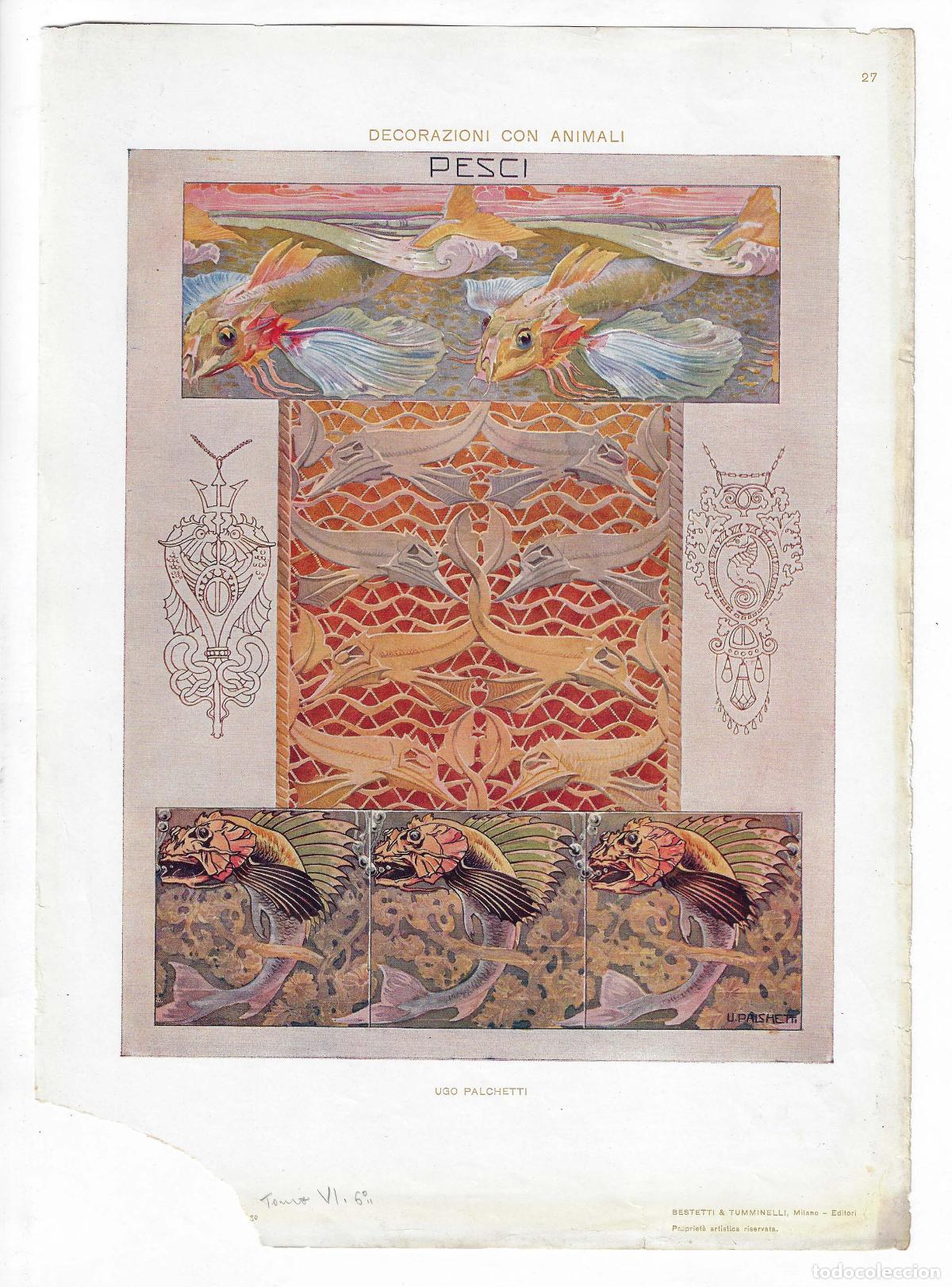 Art: MODELLI D ARTE DECORATIVA A&Ntilde;O VI L&Aacute;M. 27. Decorazioni con Animali - Pesci (Ugo Palchetti). CROMOLITO
