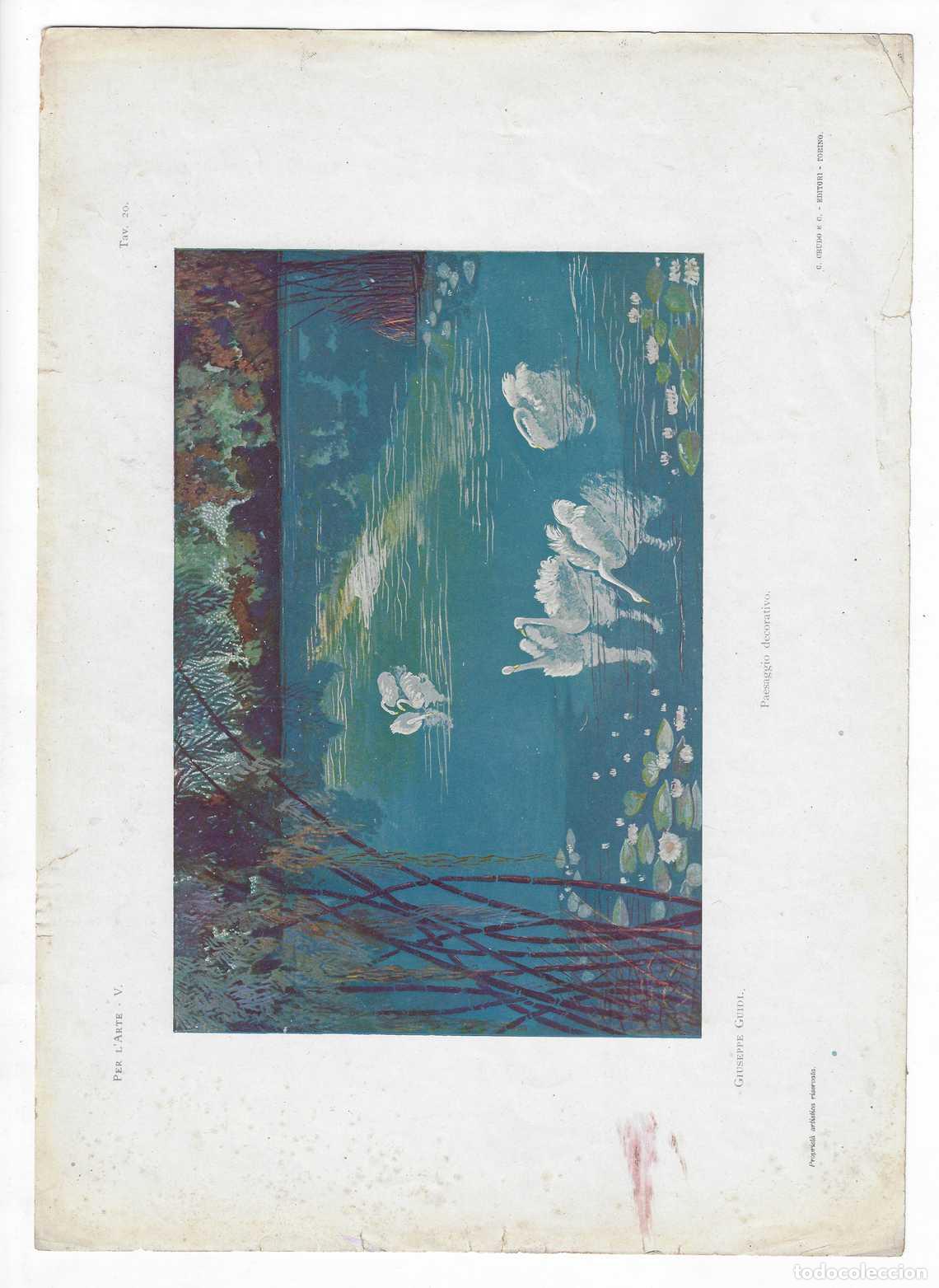 Arte: PER L ARTE A&Ntilde;O V L&Aacute;M. 20. Paesaggio decorativo (Giuseppe Guidi) Circa 1915. CROMOLITOGRAF&Iacute;A 63x46