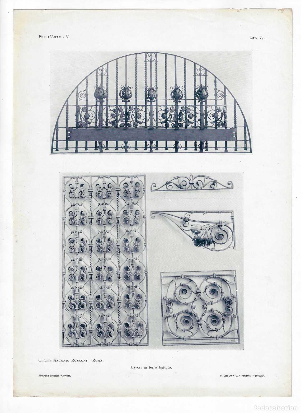 Arte: PER L ARTE A&Ntilde;O V L&Aacute;M. 29. Lavori in ferro battuto (Officina Antonio Ronconi). CROMOLITOGRAF&Iacute;A 63x46