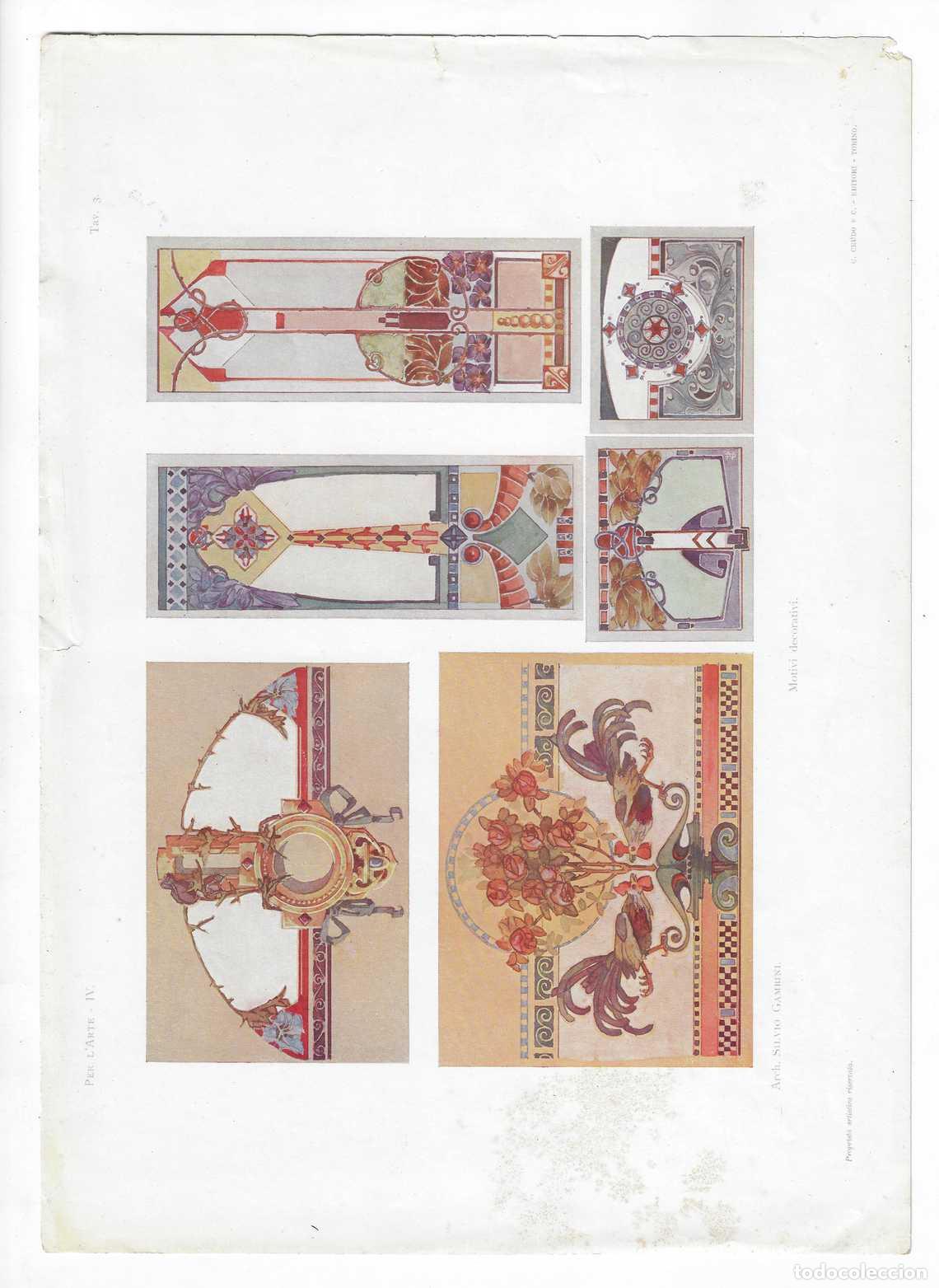 Arte: PER L ARTE A&Ntilde;O V L&Aacute;M. 3. Motivi decorativi (Silvio Gambini) Circa 1915. CROMOLITOGRAF&Iacute;A 63x46