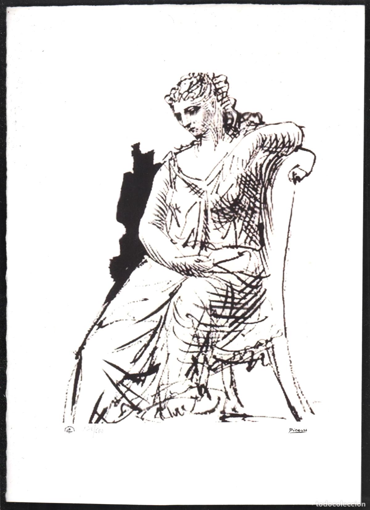 Arte: PABLO PICASSO MUJER SENTADA REPRODUCCI&Oacute;N IMPRESI&Oacute;N DIGITAL NUMERADA L&Aacute;PIZ 175/500 EJEMPLARES FIRMADA
