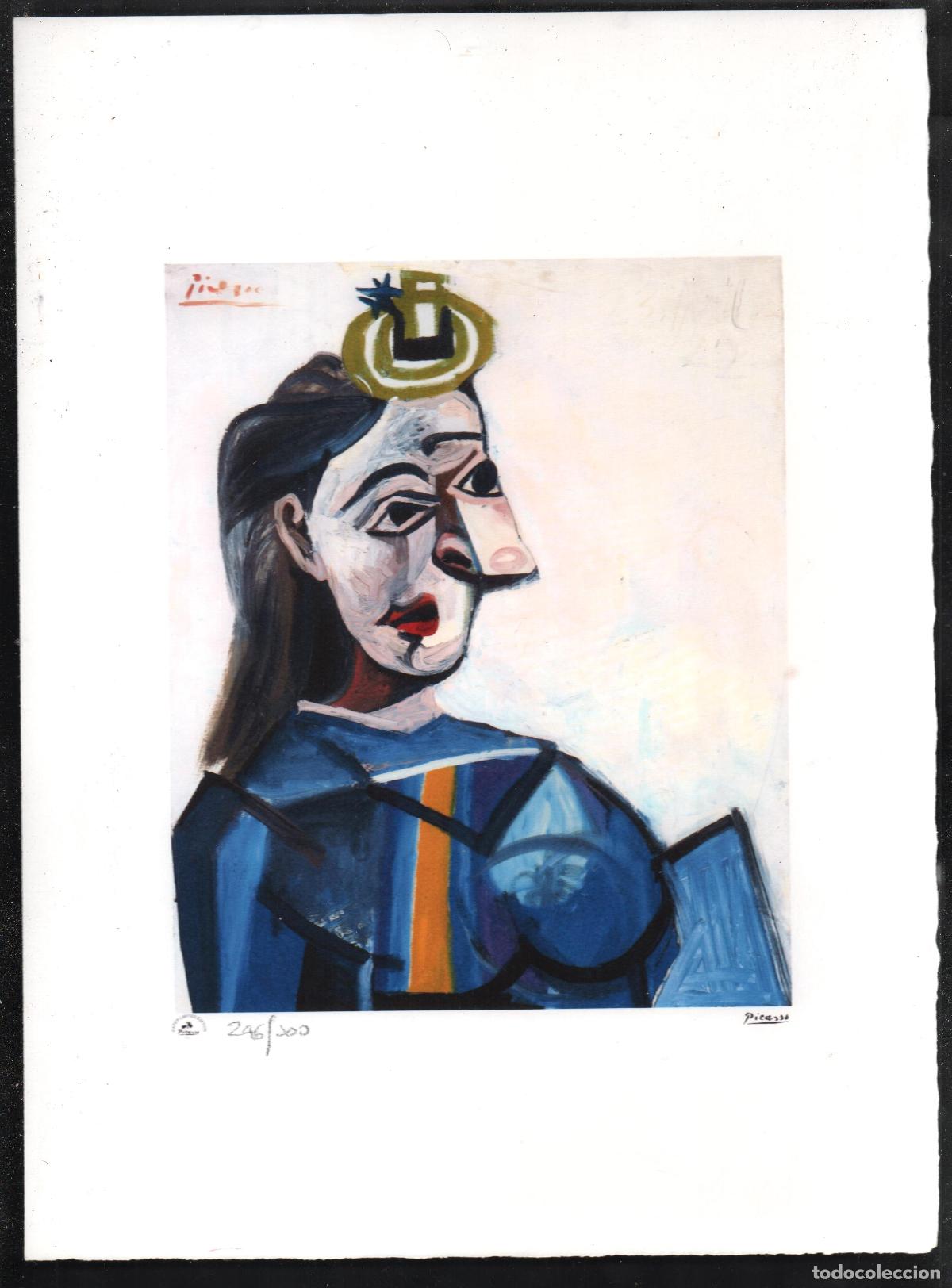 Arte: PABLO PICASSO MUJER CON TOCADO REPRODUCCI&Oacute;N IMPRESI&Oacute;N DIGITAL NUMERADA L&Aacute;PIZ 246/300 EJEMPLARES FIRM