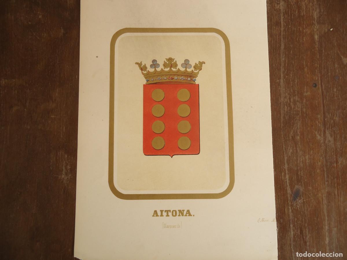 Arte: CROMOLITOGRAFIA DEL ESCUDO HERALDICO DEL MARQUES DE AITONA. 1853-60