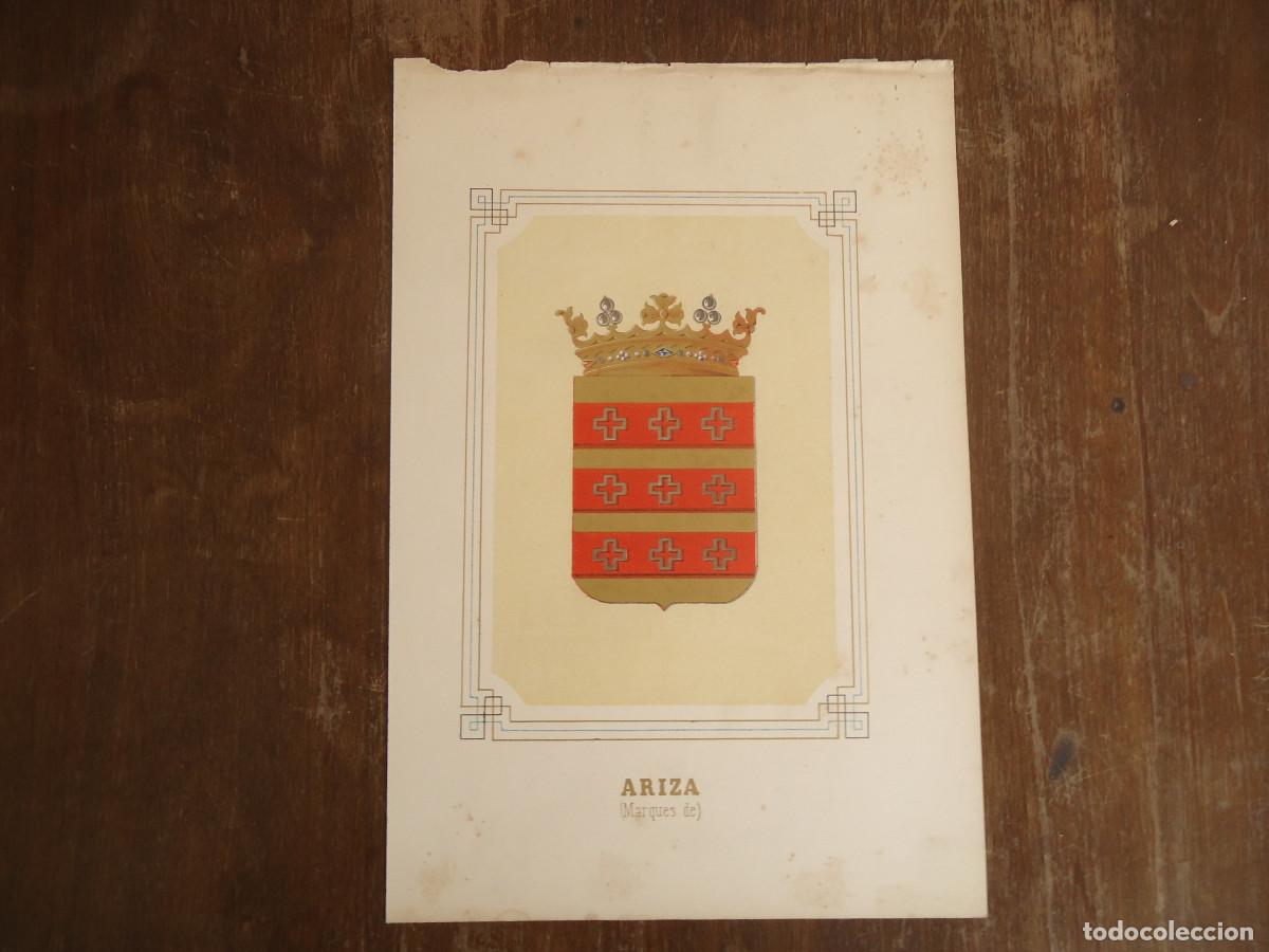 Arte: CROMOLITOGRAFIA DEL ESCUDO HERALDICO DEL MARQUES DE ARIZA. 1853-60
