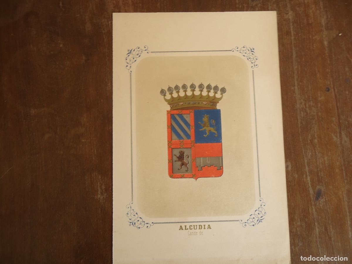 Arte: CROMOLITOGRAFIA DEL ESCUDO HERALDICO DEL CONDE DE ALCUDIA. 1853-60