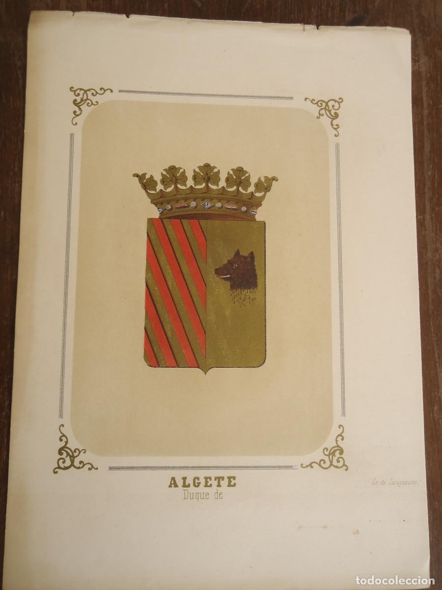 Arte: CROMOLITOGRAFIA DEL ESCUDO HERALDICO DEL DUQUE DE ALGETE. 1853-60