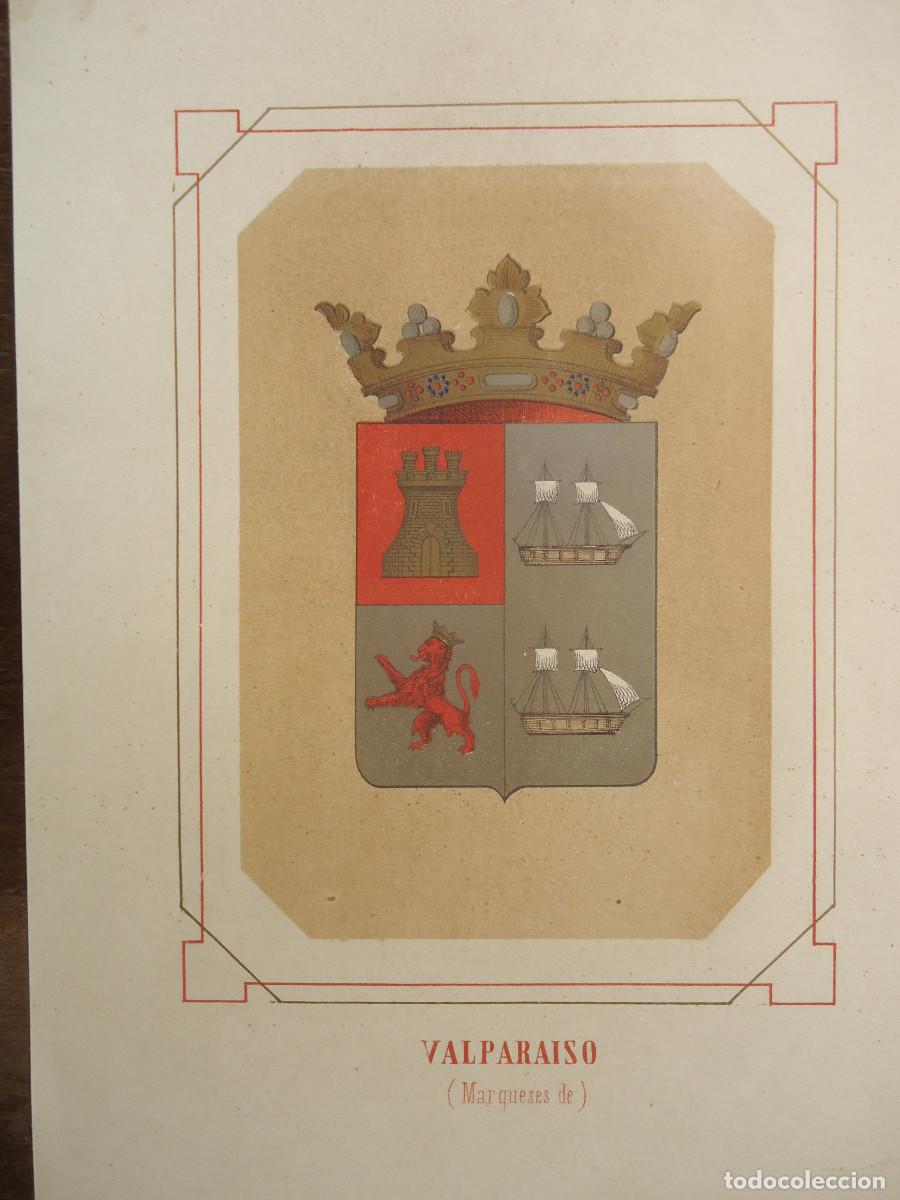 Arte: CROMOLITOGRAFIA DEL ESCUDO HERALDICO DE LOS MARQUESES DE VALPARAISO. 1853-60