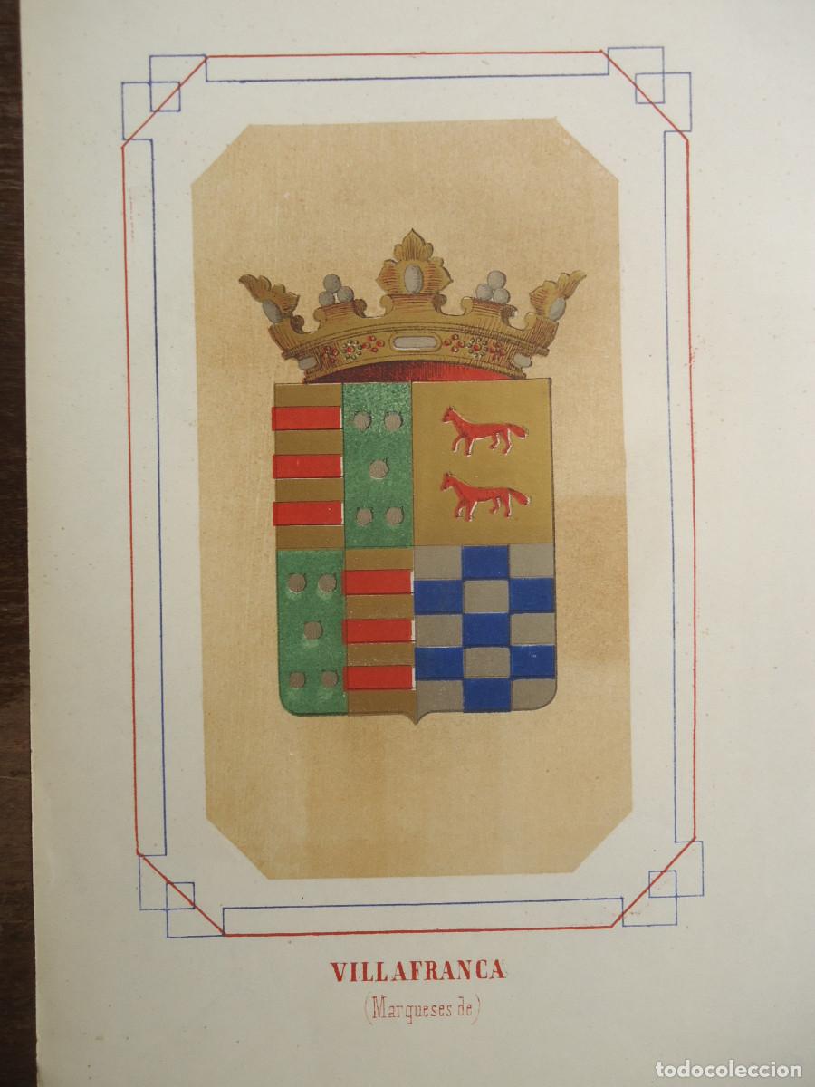 Arte: CROMOLITOGRAFIA DEL ESCUDO HERALDICO DE LOS MARQUESES DE VILLAFRANCA. 1853-60