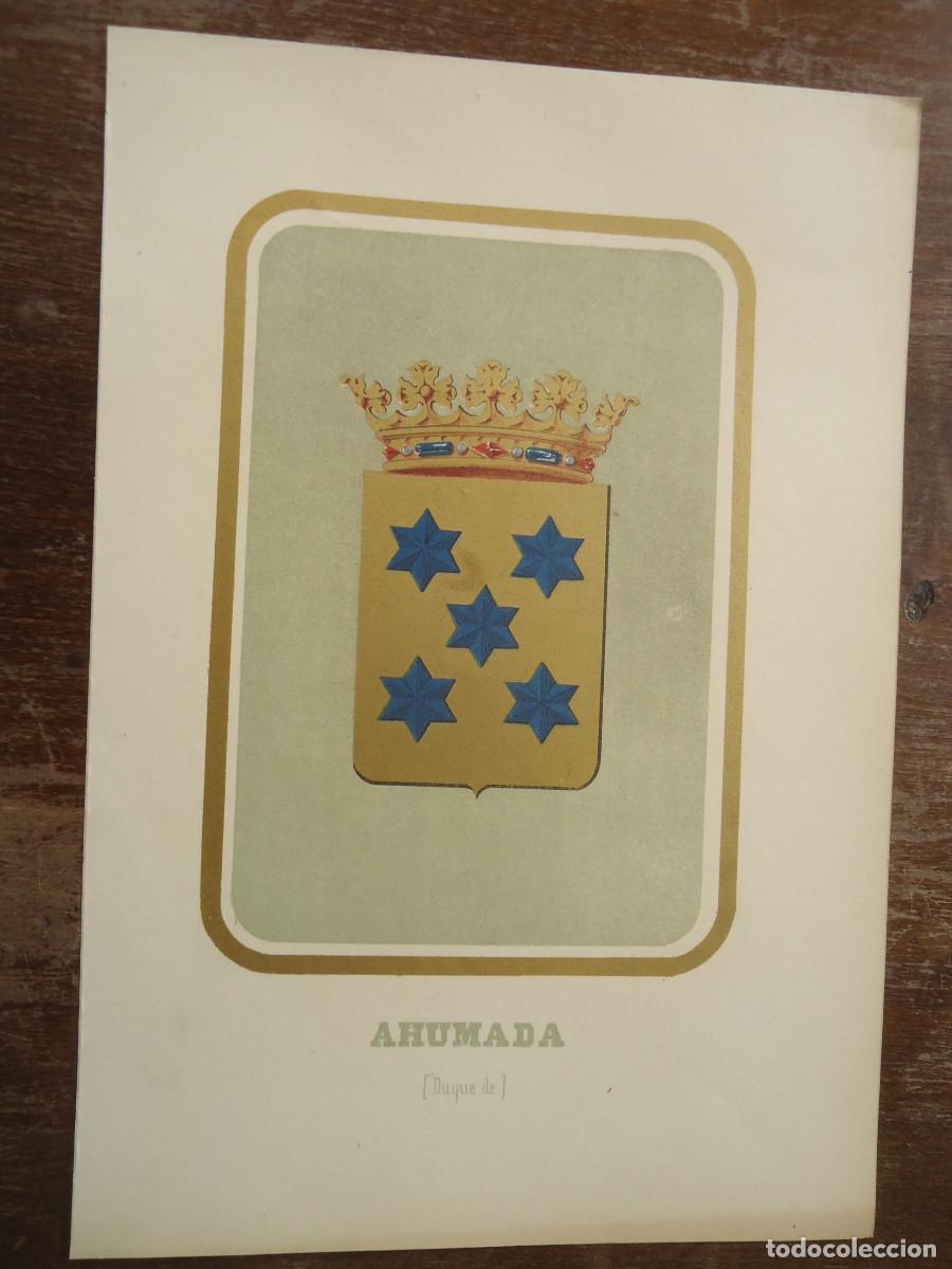 Arte: CROMOLITOGRAFIA DEL ESCUDO HERALDICO DEL DUQUE DE AHUMADA. 1853-60