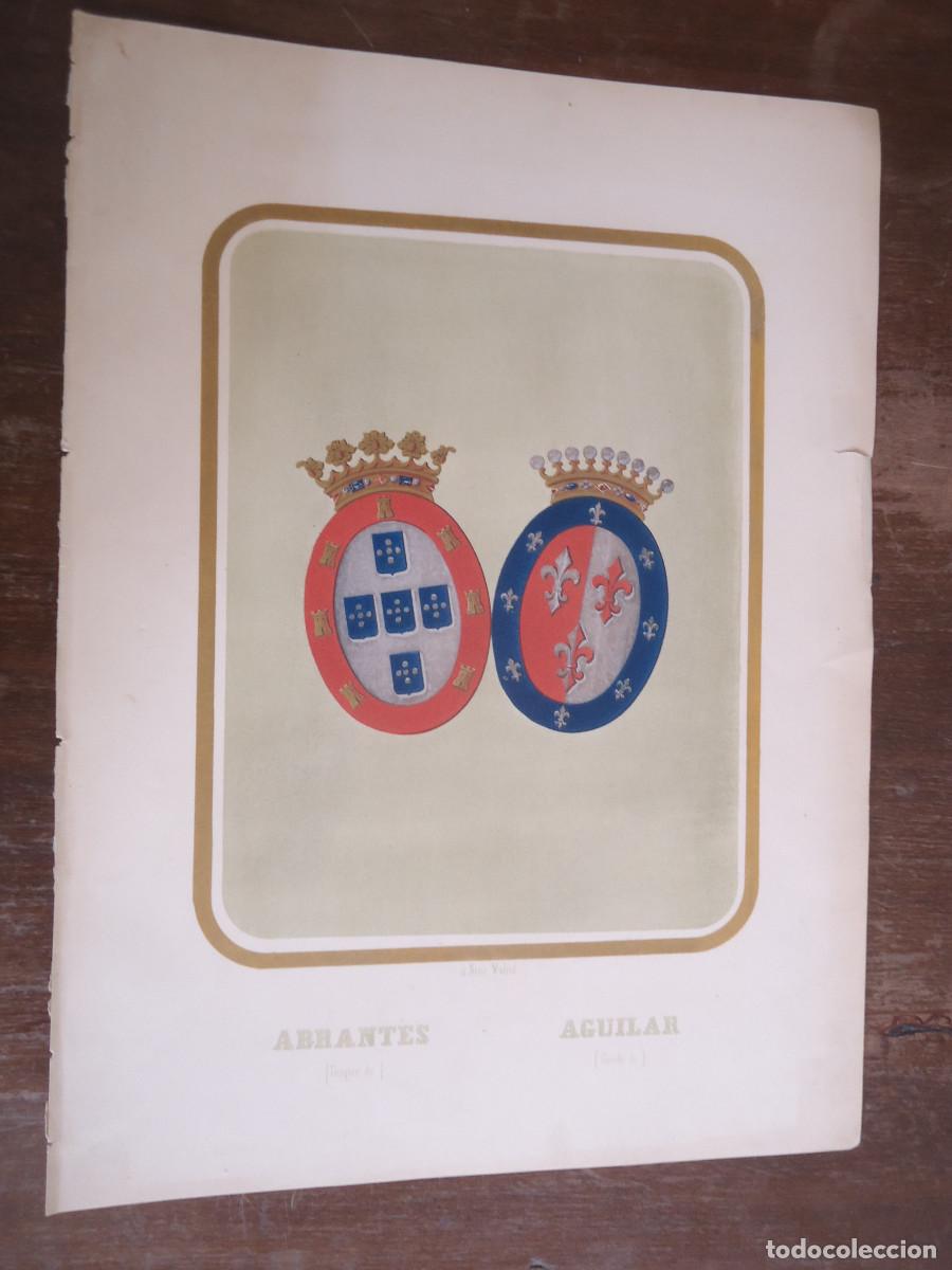 Arte: CROMOLITOGRAFIA DE LOS ESCUDOS HERALDICOS DEL DUQUE DE ABRANTES Y DEL CONDE DE AGUILAR. 1853-60