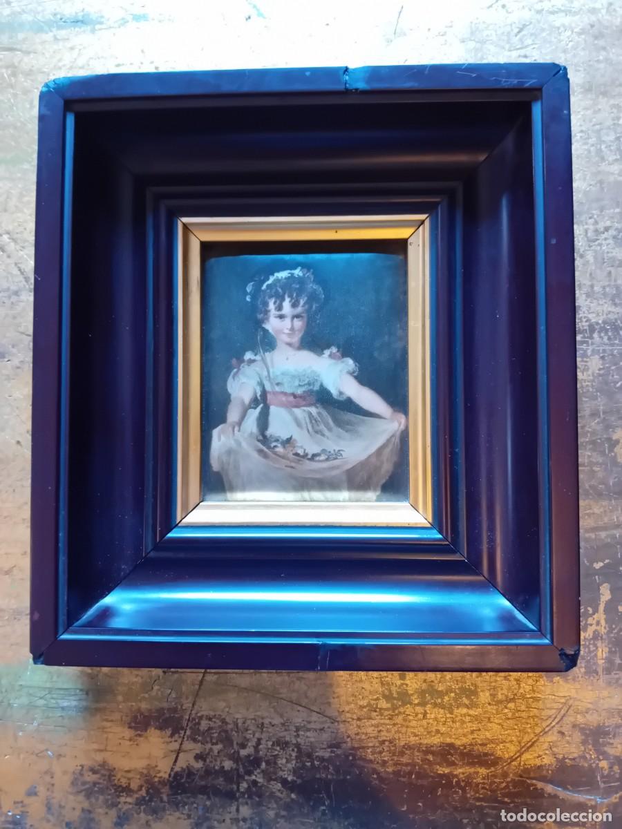 Arte: Ni&ntilde;a con vestido, cromolitograf&iacute;a en seda d&eacute;cada de los 50/60.