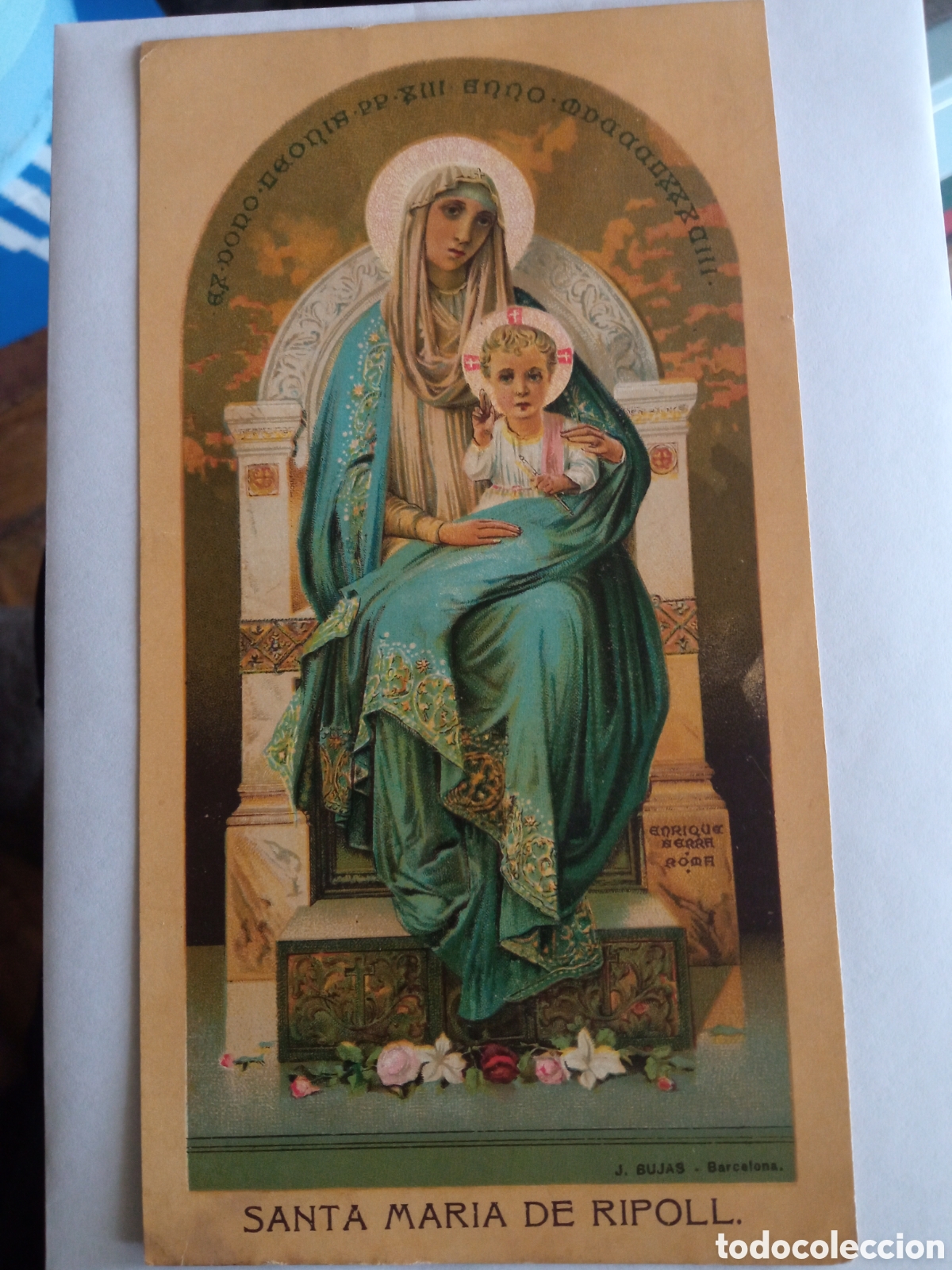 Arte: Antigua cromolitografia, Santa Maria De Ripoll de 1909l,mide 16,1x8,6 cm