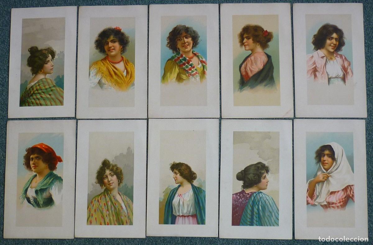 Arte: Colecci&oacute;n de 10 Cromolitograf&iacute;as Antiguas de Chicas Gitanas.