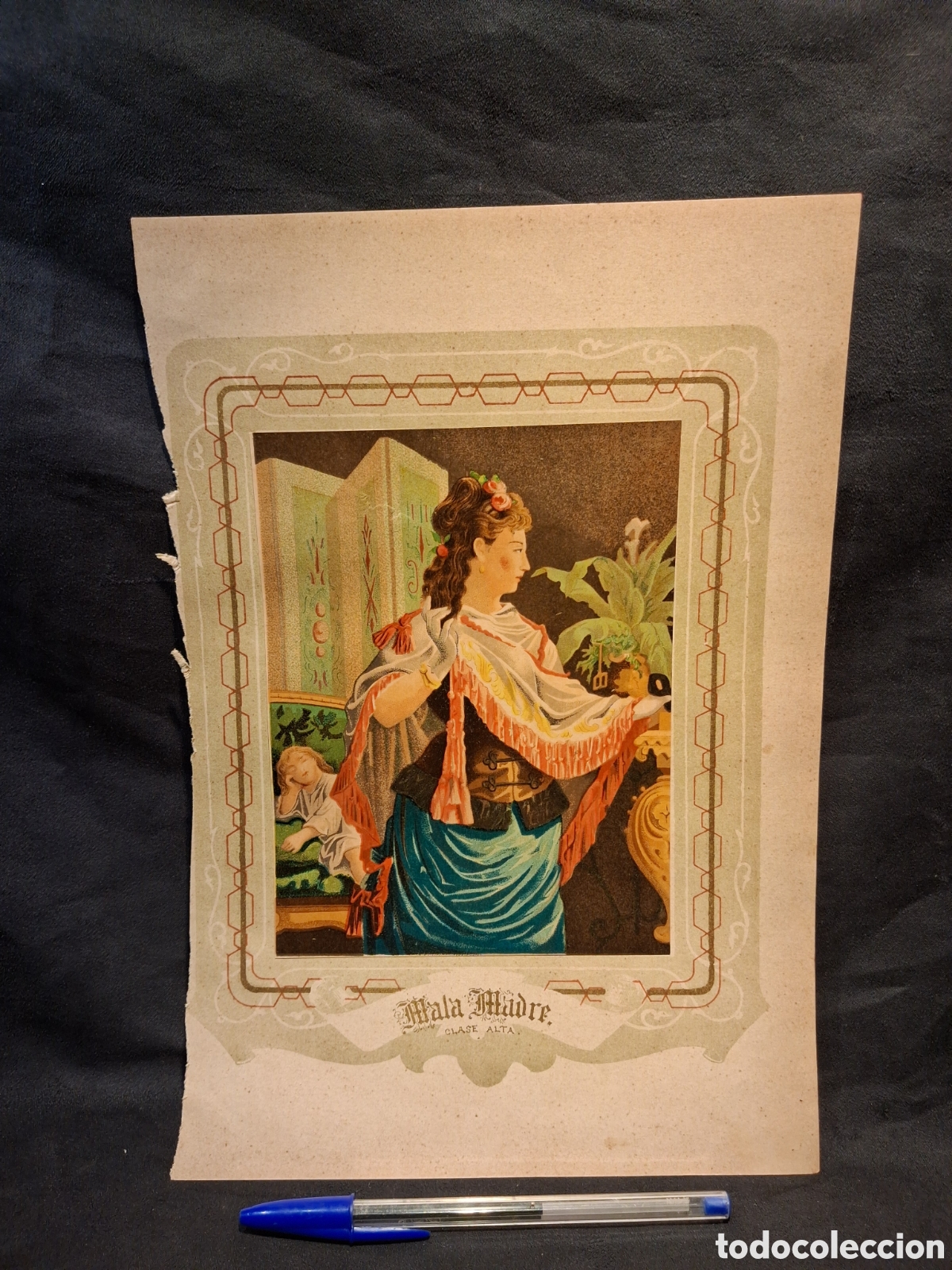 Arte: ANTIGUA CROMOLITOGRAFIA MALA MADRE 1878