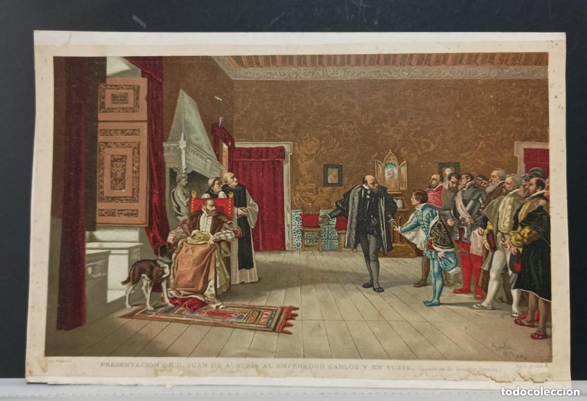 Arte: PRESENTACI&Oacute;N DE D. JUAN DE AUSTRIA AL EMPERADOR CARLOS V EN YUSTE. LITOGRAF&Iacute;A DE PALACIOS