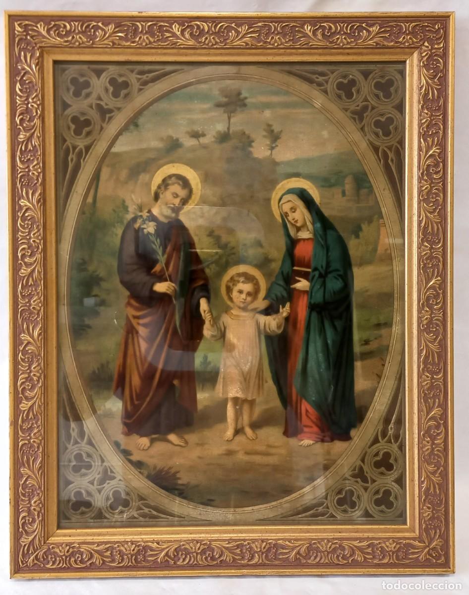 Arte: CROMOLITOGRAFIA ANTIGUA DEL ff. S. XIX REPRESENTA A LA SAGRADA FAMILIA - DEL ARTISTA Fridolin Leiber
