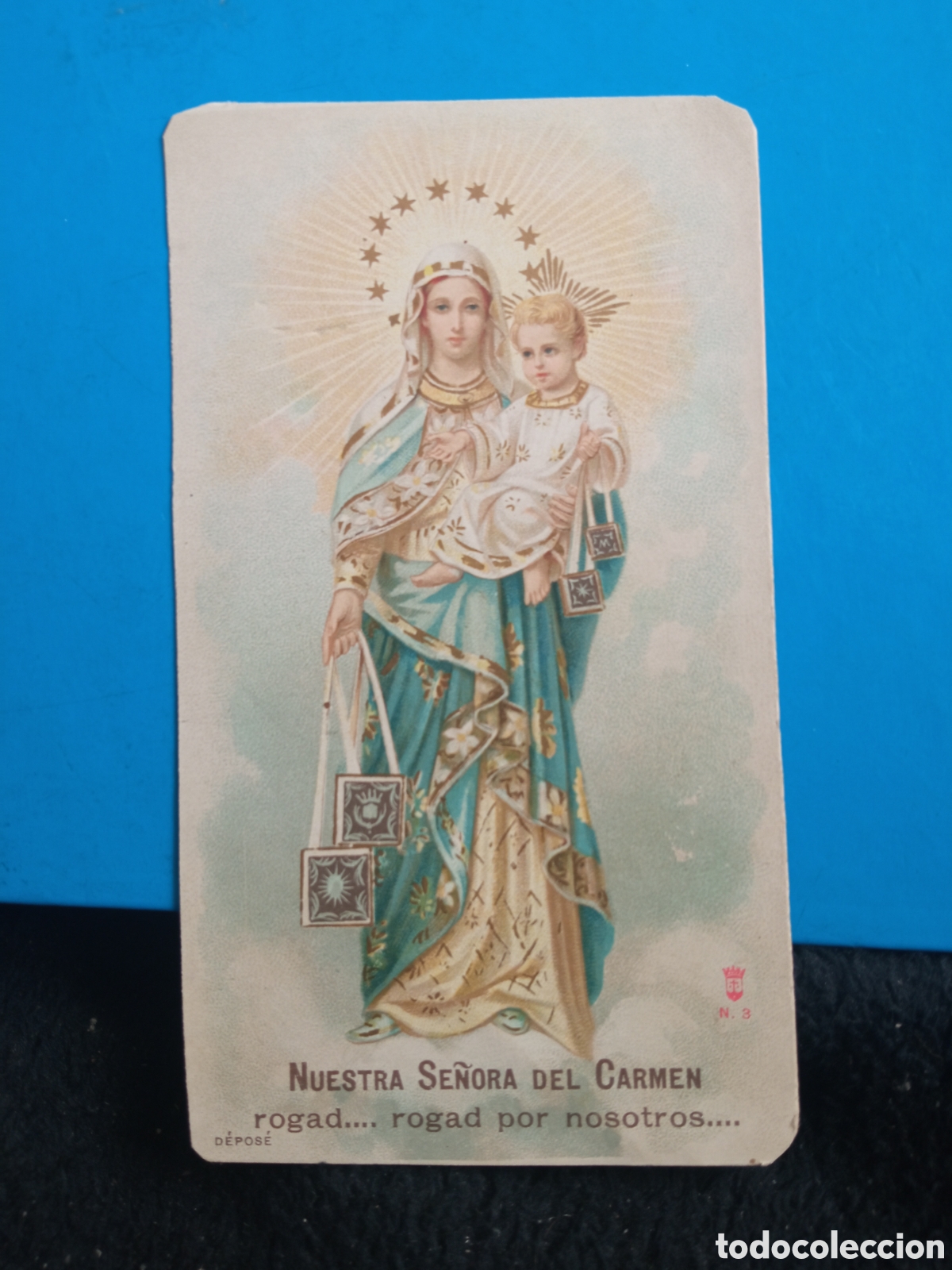 Arte: Antigua cromolitografia con oraci&oacute;n, Nuestra Se&ntilde;ora del Carmen, Iglesia del Corpus Domini, Milan