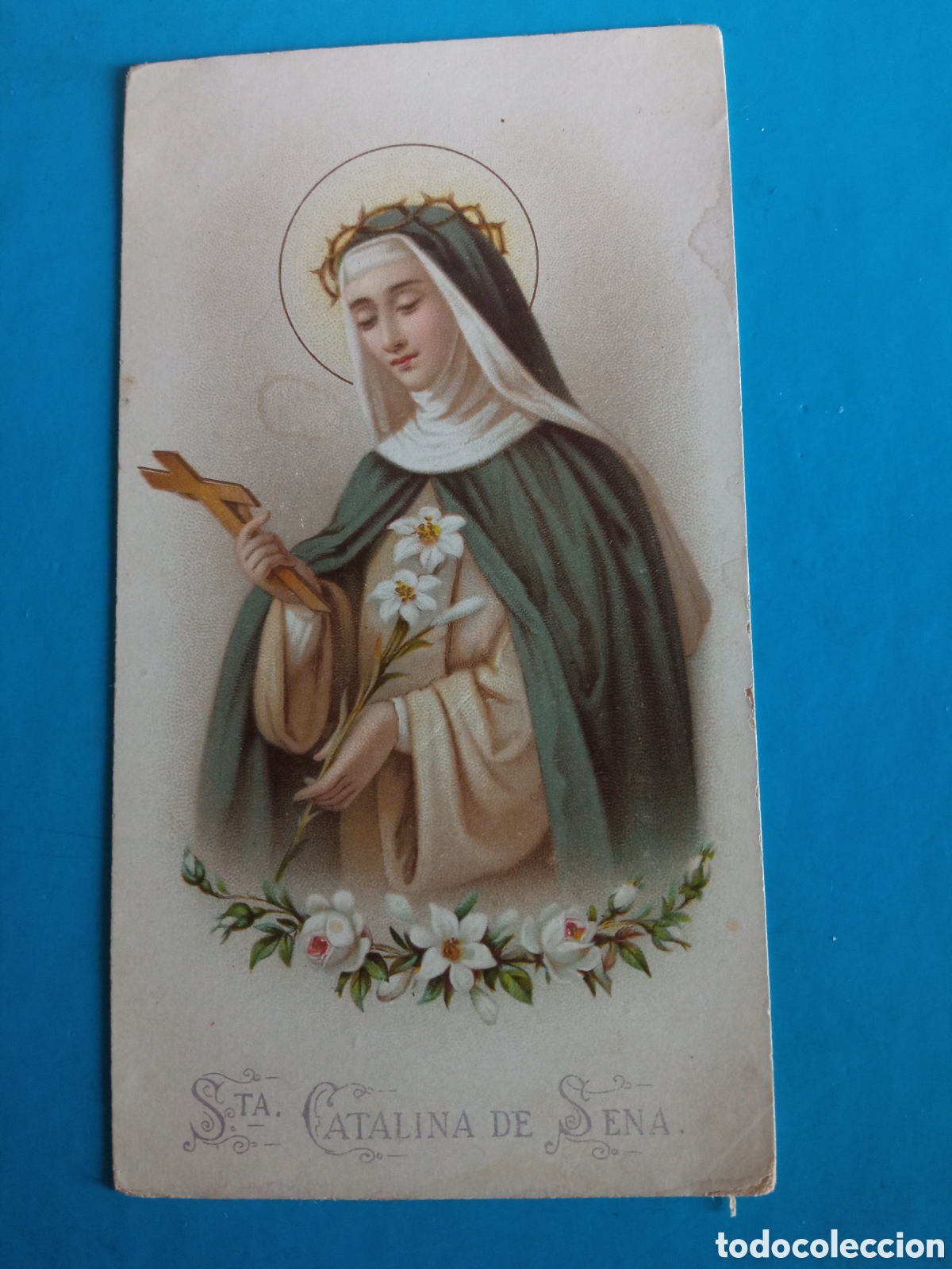 Arte: Antigua cromolitografia, Santa Catalina de Sena, mide 12,5x6,8 cm