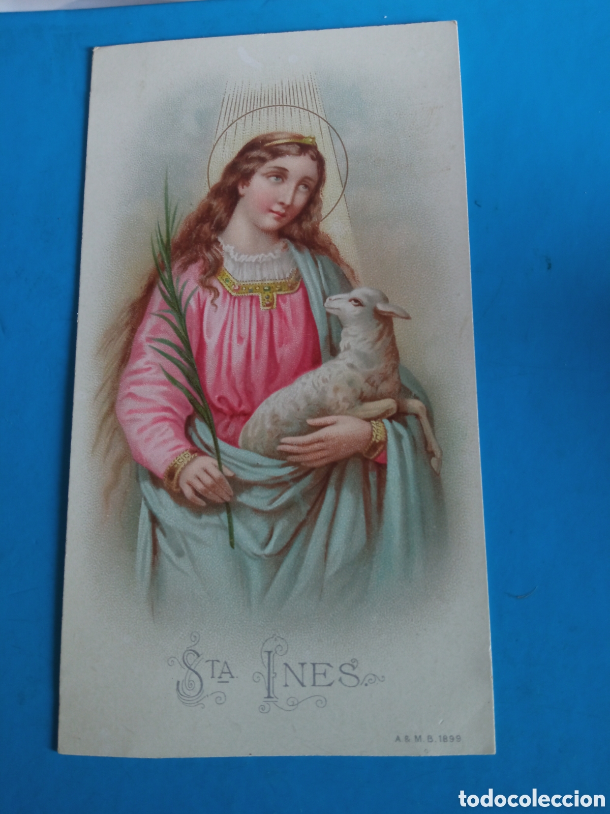 Arte: Antigua cromolitografia, Santa In&eacute;s, mide 12,3x6,8 cm