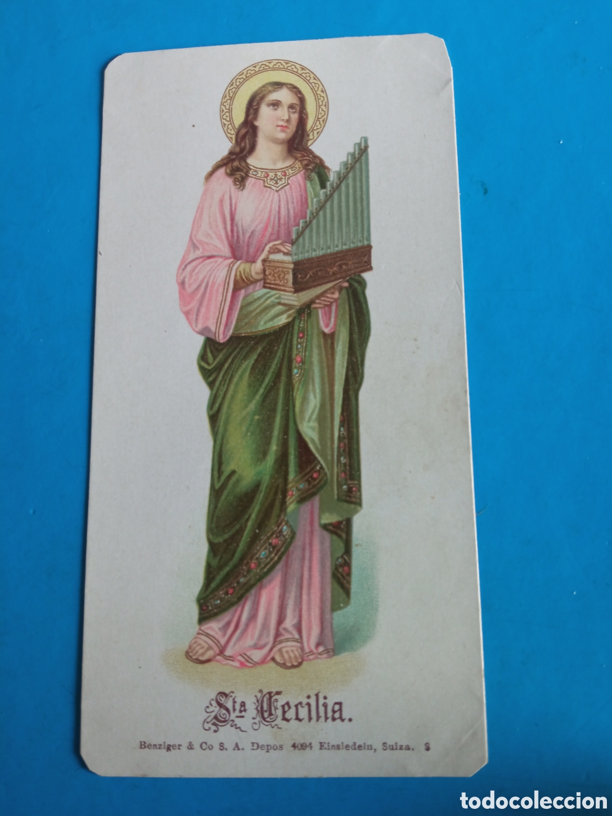 Arte: Antigua cromolitografia, Santa Cecilia, mide, 12,2x6,2cm