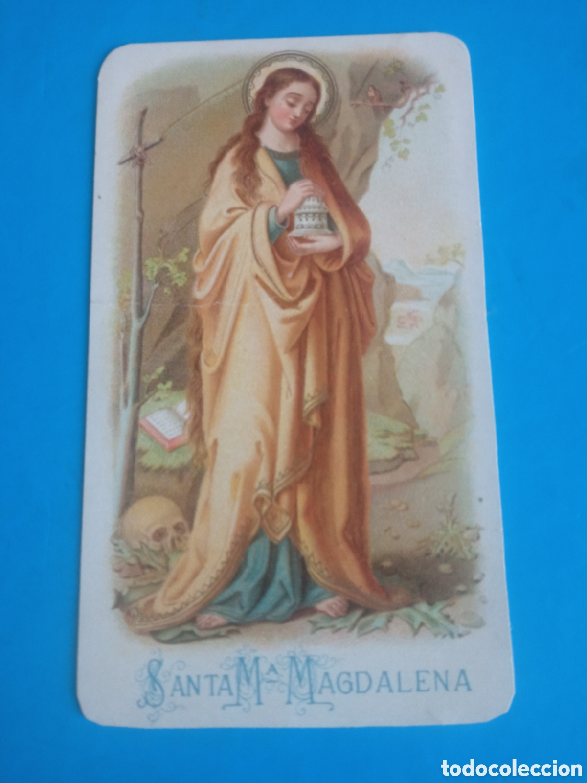 Arte: Antigua cromolitografia, Santa Maria Magdalena, mide 11,6x6,7 cm