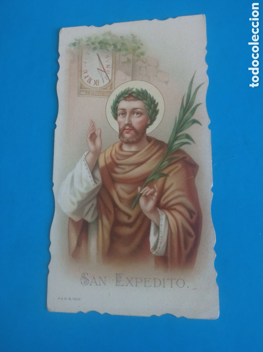 Arte: Antigua cromolitografia San Expedito, con oraci&oacute;n, mide 12,5x6,7cm