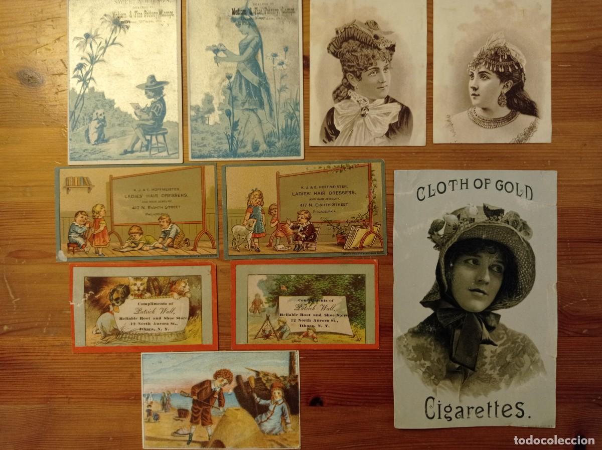 Arte: Lote 10 antiguas tarjetas publicitarias victorianas s. XIX