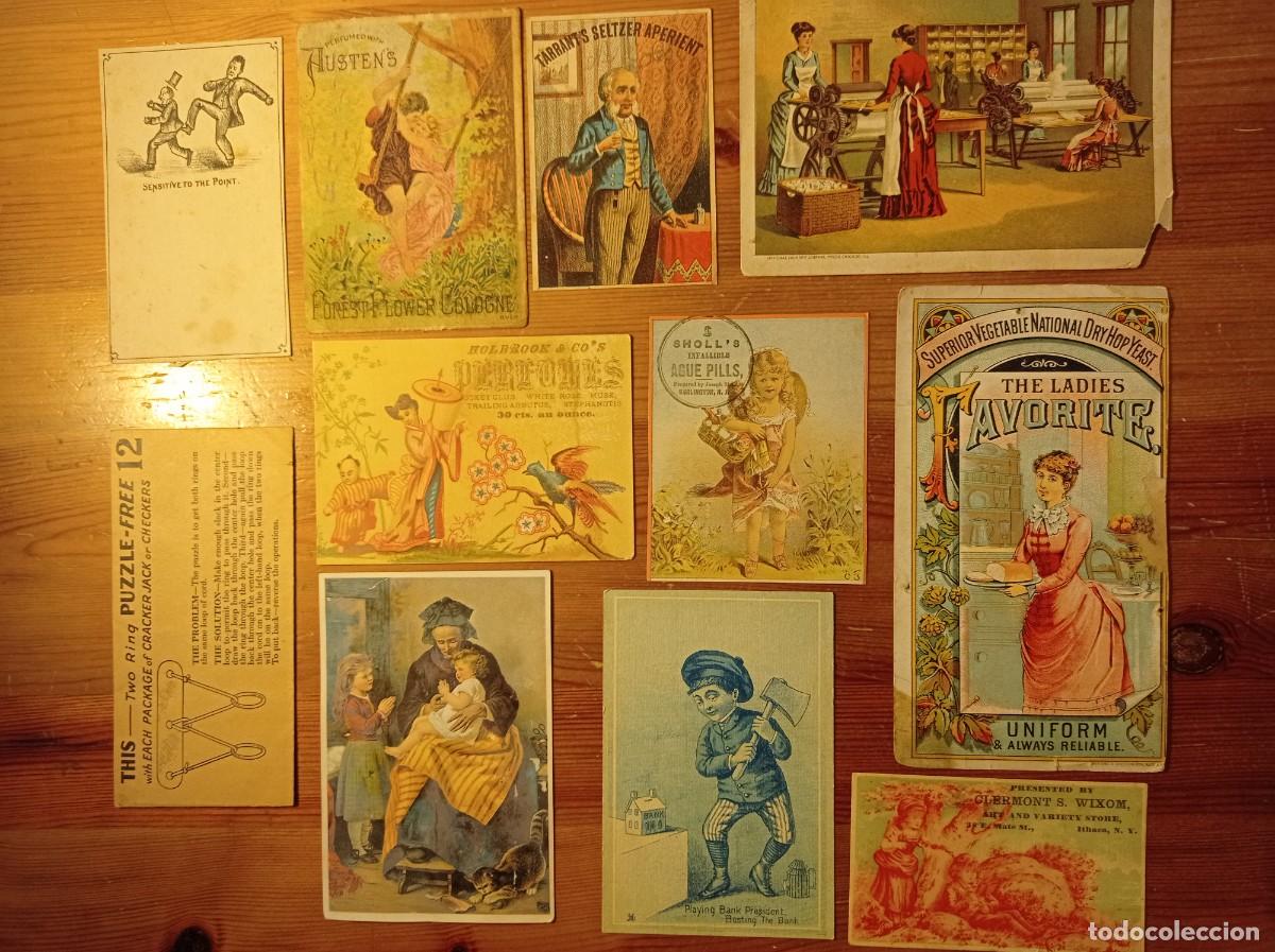 Arte: Lote 11 tarjetas publicitarias victorianas s. XIX
