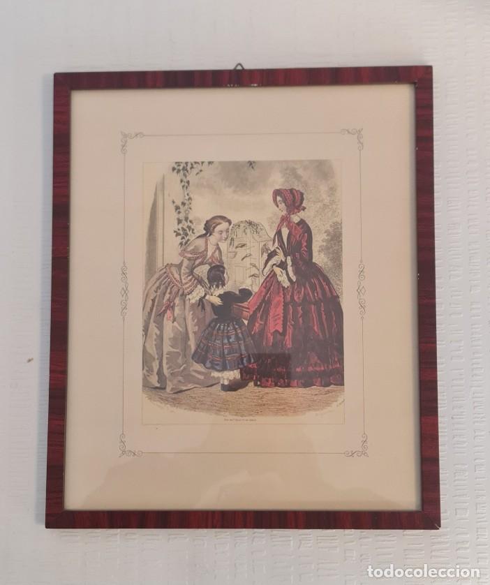 Arte: Pareja de l&aacute;minas de moda francesa del siglo XIX, Ana&iuml;s Toudouze tricrom&iacute;a, Imp. Digeon Paris