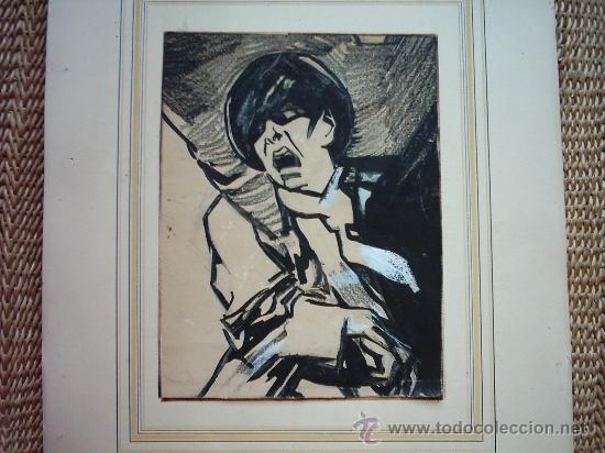 Kunst: ESCUELA ESPA&Ntilde;OLA SIGLO XX. TINTA Y CERA SOBRE PAPEL. A&Ntilde;OS 50. FIRMADO CON INICIAL A. 20 x 15 cm.