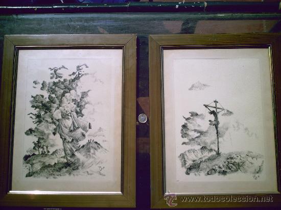 Arte: Preciosos cuadros de jesucristo pintado con carbonilla firmados TJR