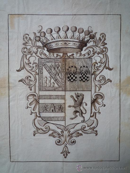 Arte: Excelente escudo de armas de finales del siglo XVI, papel verjurado, 5 cabezas cortadas - Foto 11 - 27378323