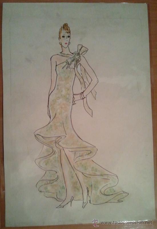 Art: MODA VINTAGE ESPA&Ntilde;OLA - FIGURIN ORIGINAL ACUARELADO - A&Ntilde;OS 80