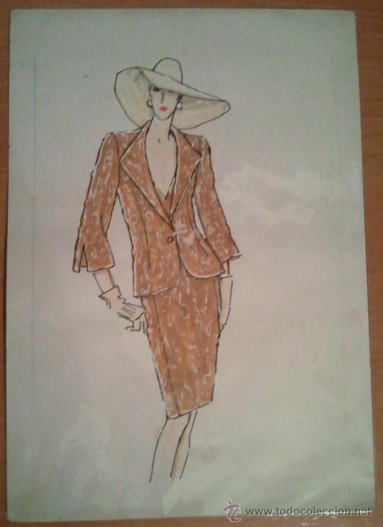 Art: MODA VINTAGE ESPA&Ntilde;OLA - FIGURIN ORIGINAL ACUARELADO - A&Ntilde;OS 80