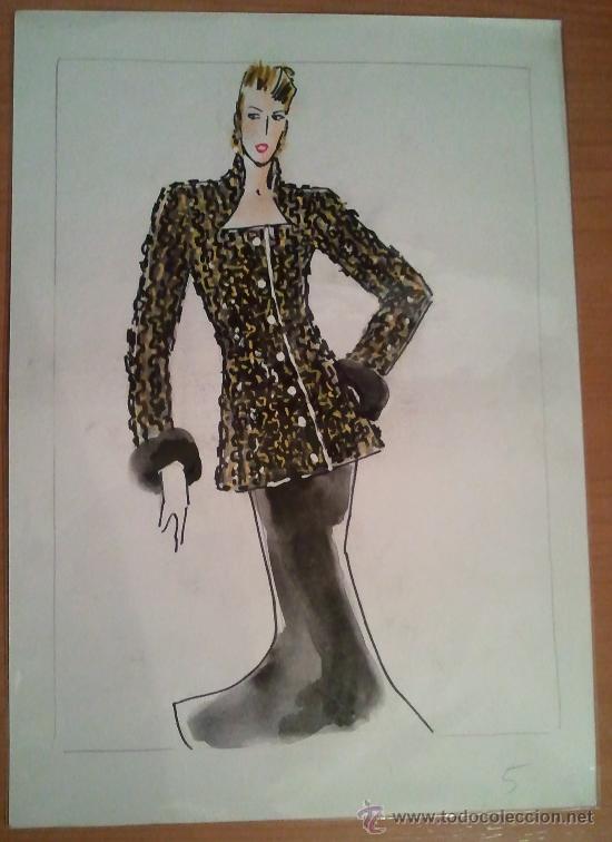 Art: MODA VINTAGE ESPA&Ntilde;OLA - FIGURIN ORIGINAL ACUARELADO - A&Ntilde;OS 80