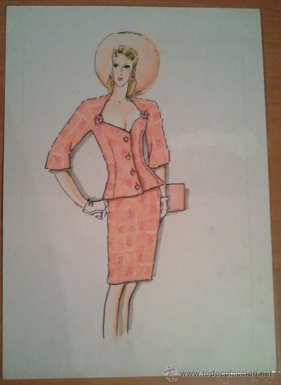 Art: MODA VINTAGE ESPA&Ntilde;OLA - FIGURIN ORIGINAL ACUARELADO - A&Ntilde;OS 80