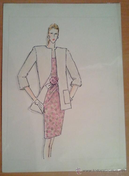 Arte: MODA VINTAGE ESPA&Ntilde;OLA - FIGURIN ORIGINAL ACUARELADO - A&Ntilde;OS 80